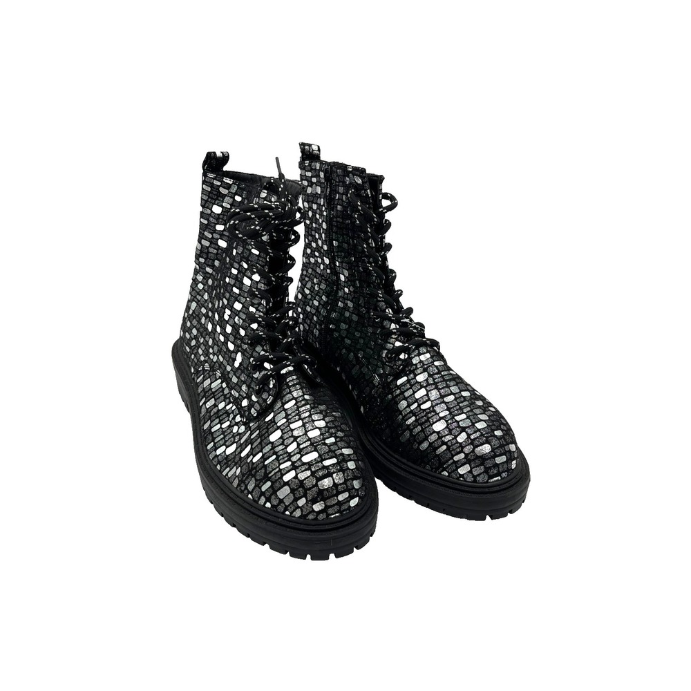 Tinstree Women Metallic Glitter Lug Sole Lace-Up Combat Boots Size 10